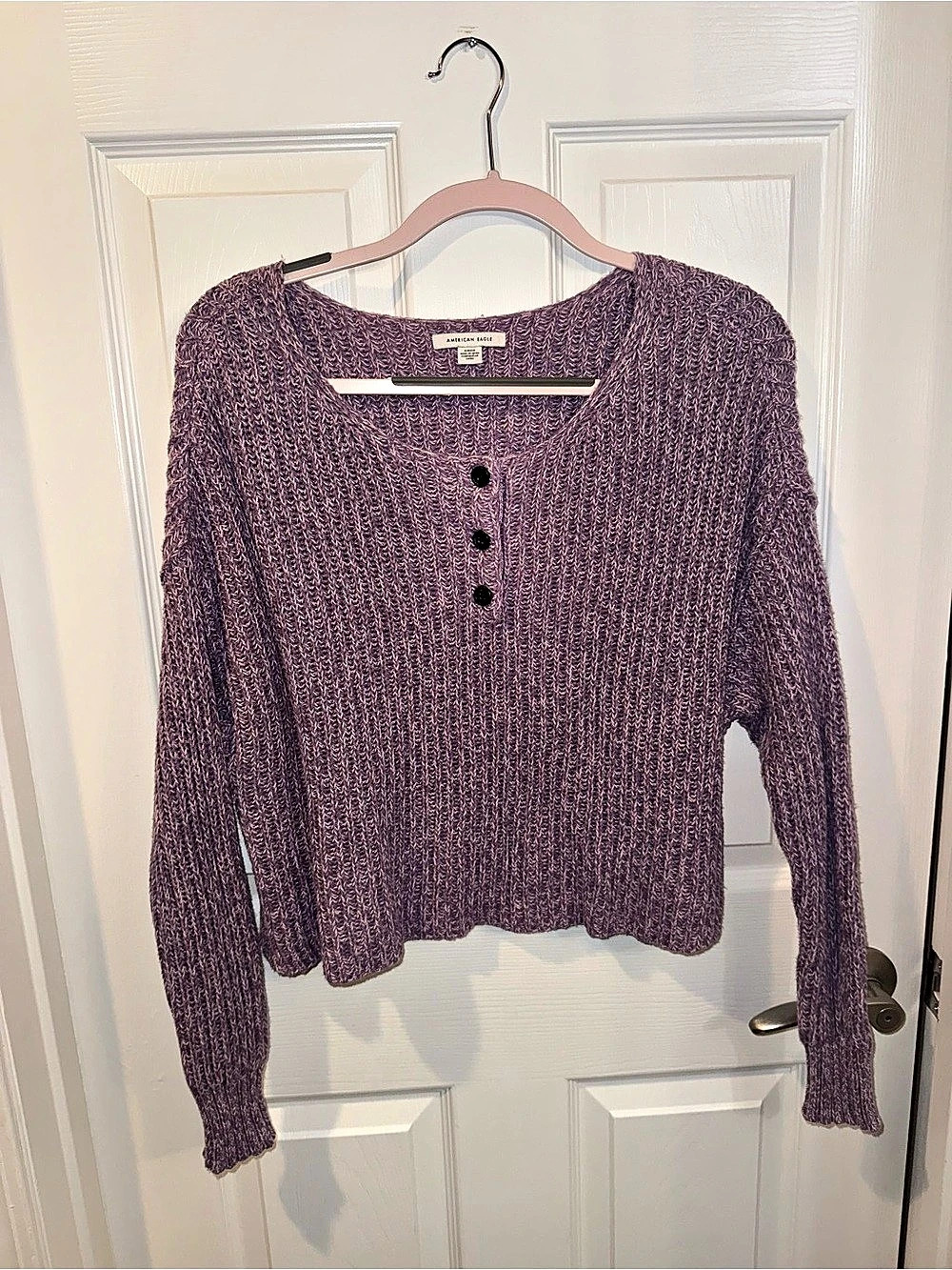 American Eagle Purple Knit Button Front Sweater Size Small